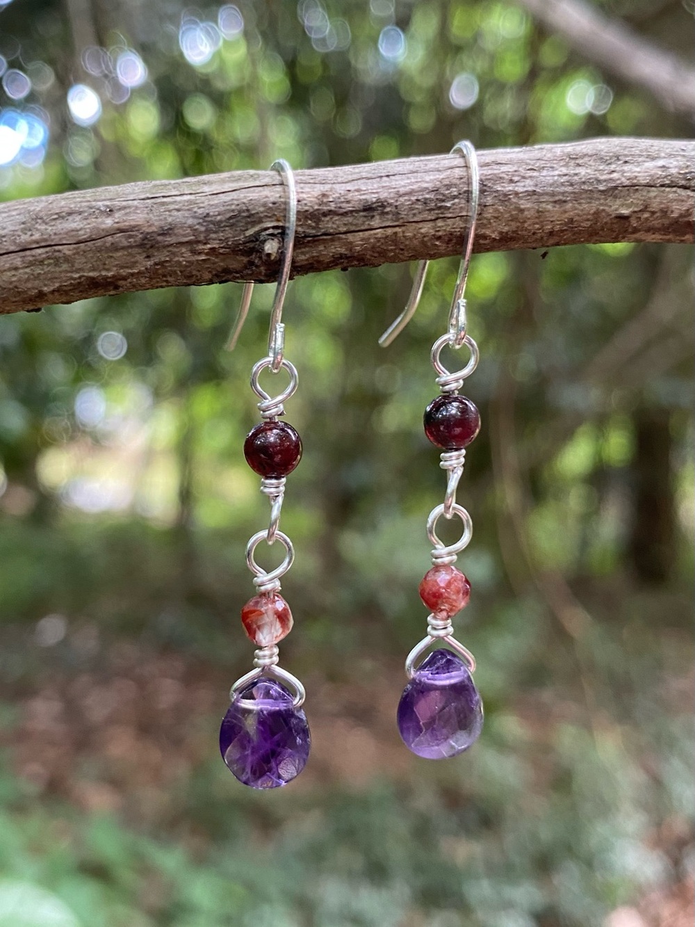 Handcrafted Silver Amethyst & Drop Earrings